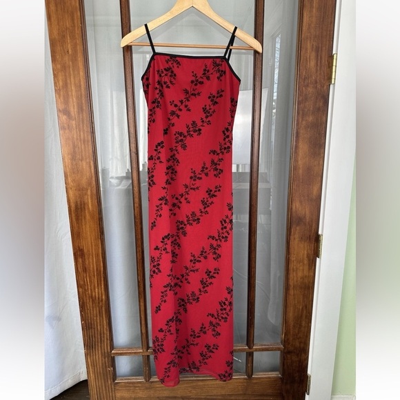 Y2K Vintage Floral Slip Dress Medium Punk Witchy Black Red Mesh Whimsigoth Maxi - Picture 1 of 7